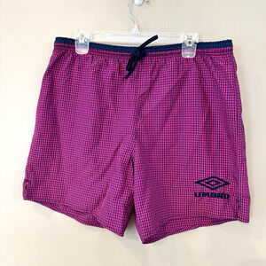 RARE! UMBRO x VINTAGE Shorts Medium Nylon USA Made Soccer Pink Navy Plaid‎